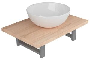 Dwuczęściowy zestaw mebli do łazienki, ceramiczny, dębowy