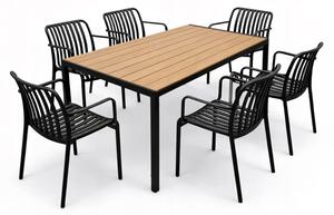 Zestaw mebli ogrodowych balkon stół Allen-ST 150x90W + 6x krzesło KP104-2 czarne