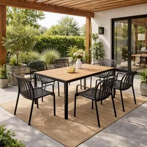 Zestaw mebli ogrodowych balkon stół Allen-ST 150x90W + 6x krzesło KP104-2 czarne