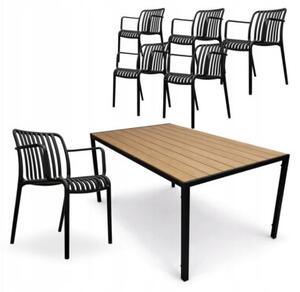 Zestaw mebli ogrodowych balkon stół Allen-ST 150x90W + 6x krzesło KP104-2 czarne