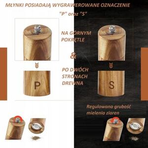 Zestaw 2×Ręczny Drewniany Młynek Do Soli I Pieprzu z łyżeczką