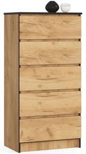 Komoda do sypialni, 5 szuflad, STILO, 60x40x121 cm, dąb craft, mat | TYLETEGOTU