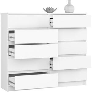 Komoda do sypialni, STILO, 10 szuflad, 140x40x121 cm, biel, mat | TYLETEGOTU