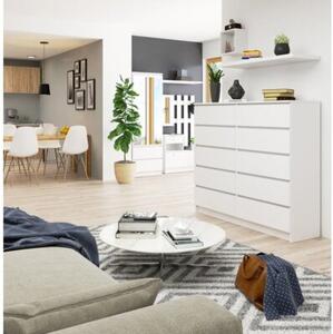 Komoda do sypialni, STILO, 10 szuflad, 140x40x121 cm, biel, mat | TYLETEGOTU