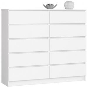 Komoda do sypialni, STILO, 10 szuflad, 140x40x121 cm, biel, mat | TYLETEGOTU