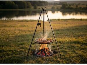 Grill na trójnogu 180 cm COOK KING z kołowrotkiem i rusztem 60 cm ze stali naturalnej