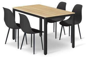 Zestaw Stół TESSA 120cm x 60cm - dąb sonoma / czarne nogi + 4 krzesła WAT czarne / nogi czarne