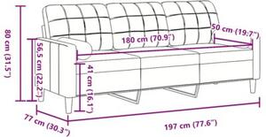 Sofa 3-osobowa z poduszkami, kremowa, 180 cm, aksamit