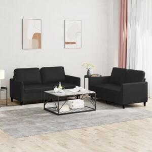 Sofa 2-osobowa z poduszkami, czarna, sztuczna skÃ³ra