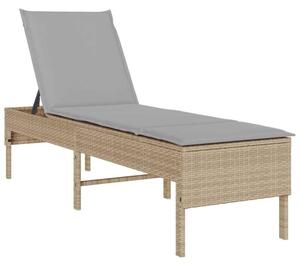 Leżak z poduszką beżowy 55x200x44cm polirattan