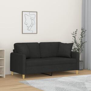 Sofa 2-osobowa z poduszkami, czarna, 140 cm, tkanina