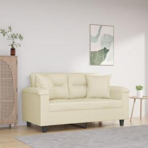 Sofa 2-osobowa z poduszkami, kremowa, 120 cm, sztuczna skÃ³ra
