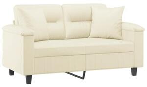 Sofa 2-osobowa z poduszkami, kremowa, 120 cm, sztuczna skÃ³ra