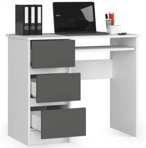 Biurko komputerowe, szuflady, lewe, ASTOR, 90x50x77 cm, biel, grafit, mat | TYLETEGOTU