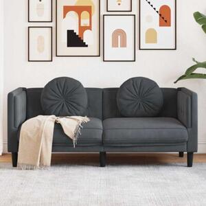 Sofa 2-osobowa z poduszkami, ciemnoszara, aksamit