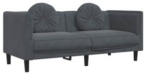 Sofa 2-osobowa z poduszkami, ciemnoszara, aksamit