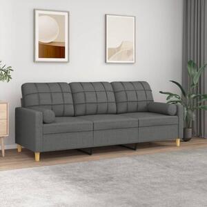 Sofa 3-osobowa z poduszkami, ciemnoszara, 180 cm, tkanina