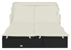 Leżak 2-os., składany dach, czarny, 213x118x97 cm, polirattan