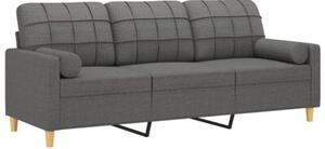 Sofa 3-osobowa z poduszkami, ciemnoszara, 180 cm, tkanina