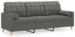 Sofa 3-osobowa z poduszkami, ciemnoszara, 180 cm, tkanina