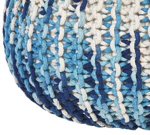 Bawełniany pleciony okrągły puf otoman biało-niebieski 50 x 35 cm Conrad Beliani