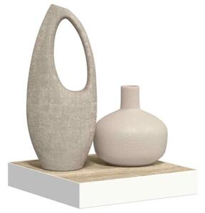 Wisząca półka ścienna, dębowo-biała, 23 x 23,5 x 3,8 cm, mdf