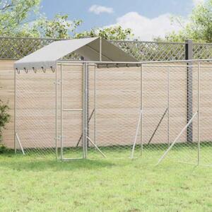 Kojec dla psa, z dachem, srebrny, 10x6x2,5m, stal galwanizowana