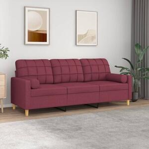 Sofa 3-osobowa z poduszkami, bordowa, 180 cm, tkanina