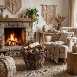 Kosz na pranie wiklinowy | CREATIVE HOME | Okrągły duży uniwersalny 35 cm | Ciemny brązowy