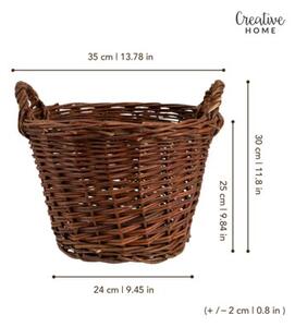 Kosz na pranie wiklinowy | CREATIVE HOME | Okrągły duży uniwersalny 35 cm | Ciemny brązowy