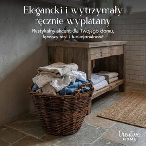 Kosz na pranie wiklinowy | CREATIVE HOME | Okrągły duży uniwersalny 35 cm | Ciemny brązowy