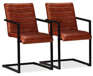 Krzesła stołowe, 2 szt., brązowe, naturalna skóra
