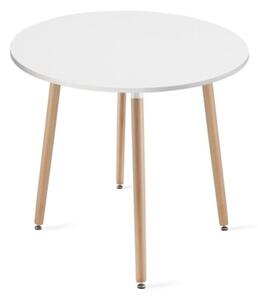 Zestaw Stół KAMI Okrągły 80cm - biały / naturalne nogi + 4 krzesła WAT szare / nogi naturalne