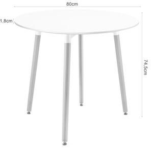 Zestaw Stół KAMI Okrągły 80cm - biały / naturalne nogi + 4 krzesła WAT szare / nogi naturalne