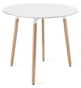 Zestaw Stół KAMI Okrągły 80cm - biały / naturalne nogi + 4 krzesła WAT szare / nogi naturalne
