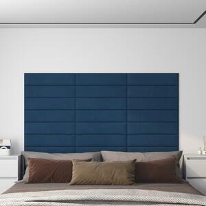Panele ścienne, 12 szt., niebieskie, 60x15 cm, aksamit, 1,08 m²