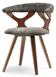 Obrotowe krzesło drewniane bonito brązowe z weluru na stelażu orzech