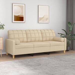Sofa 3-osobowa z poduszkami, kremowa, 180 cm, tkanina