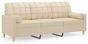 Sofa 3-osobowa z poduszkami, kremowa, 180 cm, tkanina