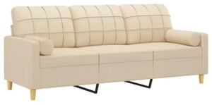Sofa 3-osobowa z poduszkami, kremowa, 180 cm, tkanina