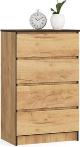 Komoda do sypialni, 4 szuflady, STILO, 60x40x99 cm, dąb craft, mat | TYLETEGOTU
