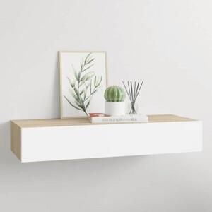 Półka ścienna z szufladą, dąb i biel, 60x23,5x10cm, mdf