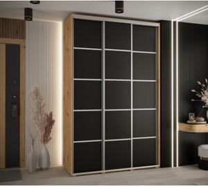 Szafa przesuwna wysoka Davos 4 160, gł. 60 cm artisan + czarny + srebrny