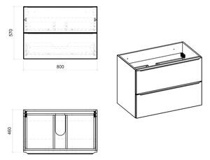 Podwieszana szafka łazienkowa pod umywalkę z szufladami - Malta 3X Dąb 80 cm