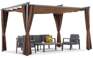 Brązowa pergola tarasowa La Palma 3x4m z zasłonami Garden Point