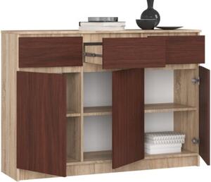 Komoda, 3 szuflady, 3 drzwi, ATLAS, 140x40x99 cm, dąb sonoma, wenge, mat | TYLETEGOTU