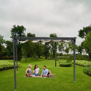 Pergola ogrodowa 3x4 m beżowa – metalowa altana ze składanym baldachimem 12 m²