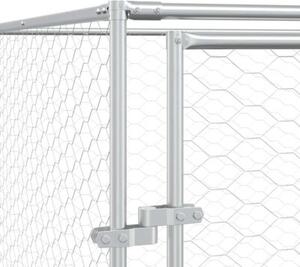 Kojec dla psa, z dachem, srebrny, 4x4x2,5 m, stal galwanizowana