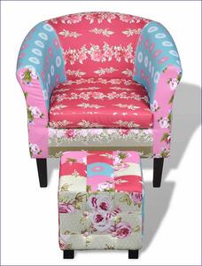 Klubowy fotel w stylu patchwork z podnóżkiem Cadis 3X