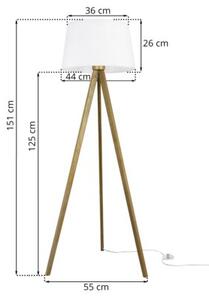Lampa podłogowa trójnóg dębowy Light Home LH Gaja 1xE27 44cm abażur stożek biały